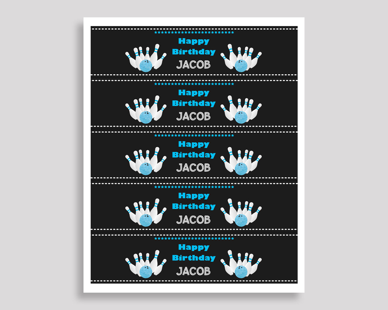 Printable Bowling Water Bottle Labels Bowling Bottle Wraps Black Blue Birthday Bottle Labels Bowling Editable Labels Boy 5DVSP