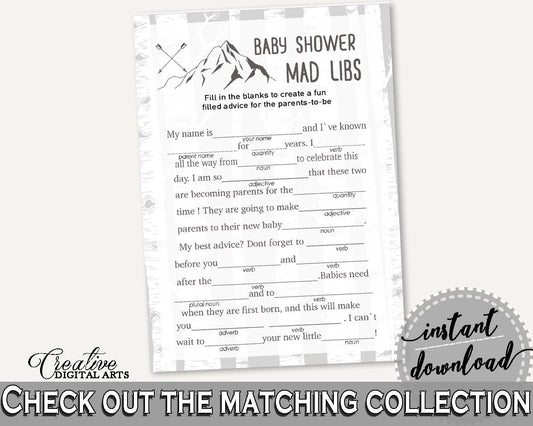 Mad Libs Baby Shower Mad Libs Adventure Mountain Baby Shower Mad Libs Gray White Baby Shower Adventure Mountain Mad Libs party décor - S67CJ - Digital Product