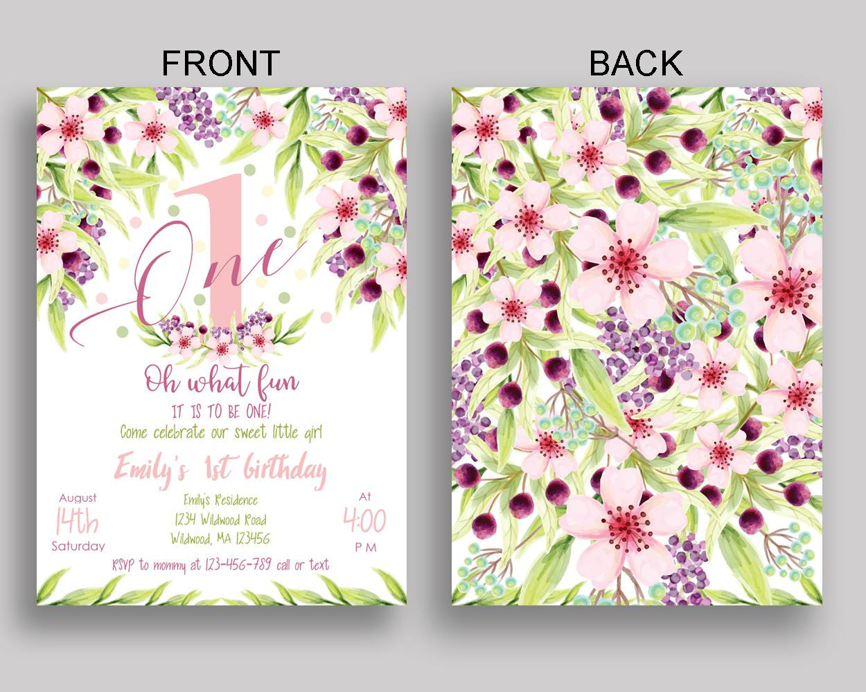 First Birthday Invitation First Birthday Party Invitation First Birthday Party First Invitation Girl one invitation girl KAF9O - Digital Product