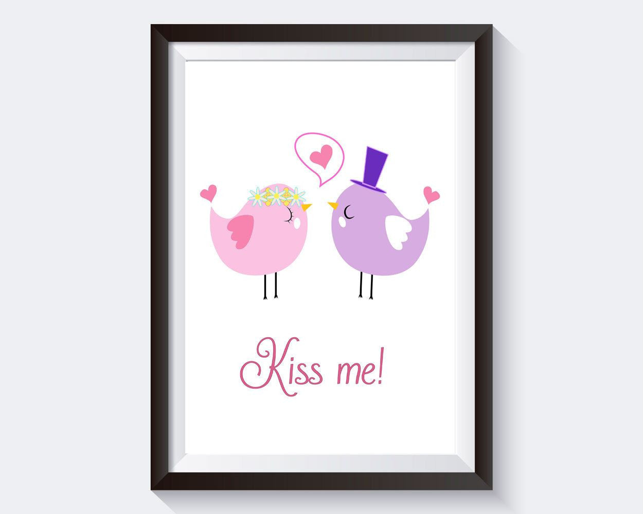 Wall Art Birds Digital Print Kiss Me Poster Art Birds Wall Art Print Kiss Me Love Art Kiss Me Love Print Birds Wall Decor Birds shabby - Digital Download