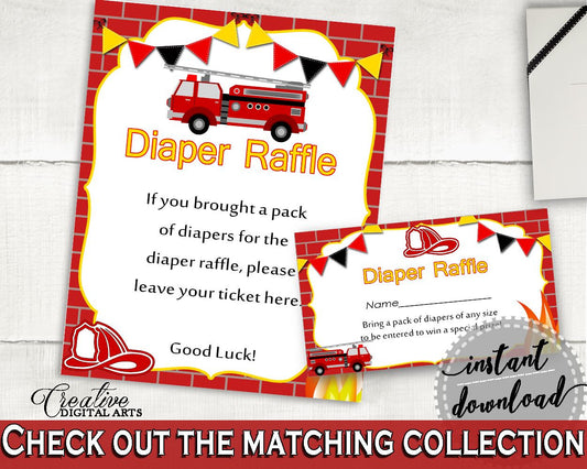 Diaper Raffle Baby Shower Diaper Raffle Fireman Baby Shower Diaper Raffle Red Yellow Baby Shower Fireman Diaper Raffle party theme - LUWX6 - Digital Product