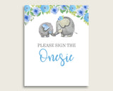 Blue Gray Please Sign The Onesie Sign and Design A Onesie Sign Printables, Elephant Blue Boy Baby Shower Decor, Instant Download, ebl01