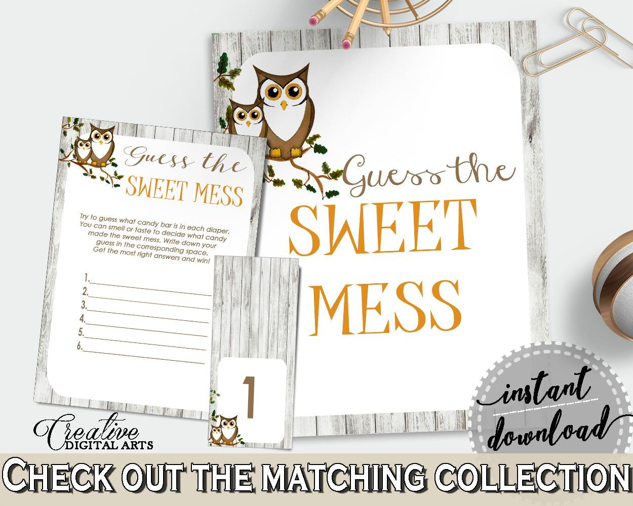 Sweet Mess Baby Shower Sweet Mess Owl Baby Shower Sweet Mess Baby Shower Owl Sweet Mess Gray Brown digital print - 9PUAC - Digital Product