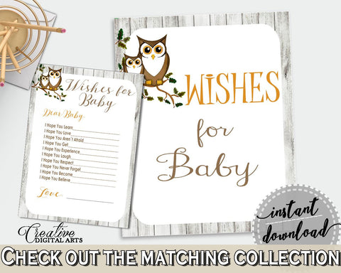 Wishes Baby Shower Wishes Owl Baby Shower Wishes Baby Shower Owl Wishes Gray Brown party organising, party organizing, party plan - 9PUAC - Digital Product