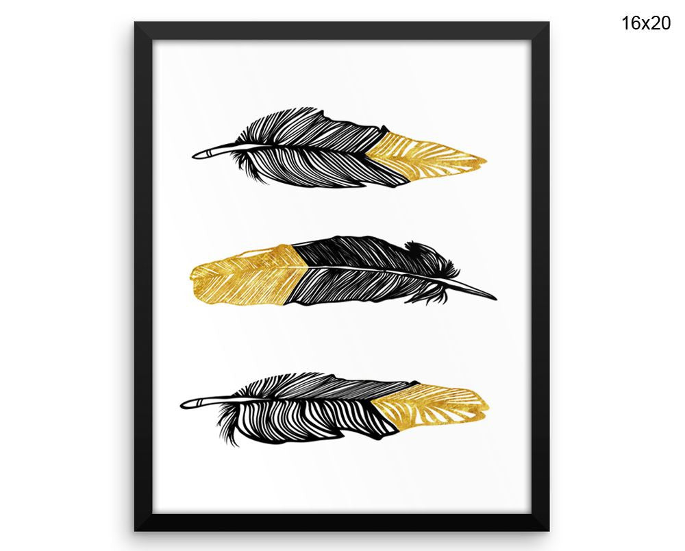 Black And Gold Print, Beautiful Wall Art with Frame and Canvas options available Feathers Decor