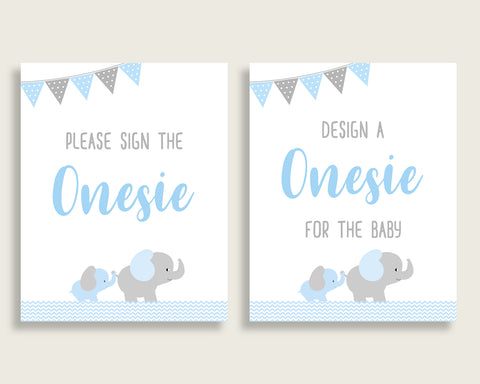 Blue Grey Please Sign The Onesie Sign and Design A Onesie Sign Printables, Elephant Boy Baby Shower Decor, Instant Download, ebl02