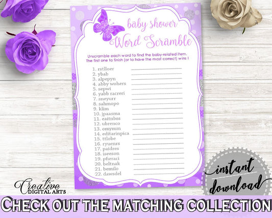 Word Scramble Baby Shower Word Scramble Butterfly Baby Shower Word Scramble Baby Shower Butterfly Word Scramble Purple Pink prints 7AANK - Digital Product