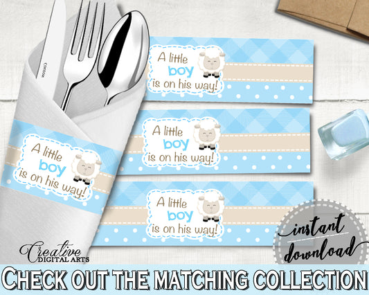 Blue Baby Shower Boy Lamb NAPKIN RINGS printable, sheep baby shower blue theme, digital file, Jpg Pdf, instant download - fa001