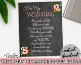 Black And Pink Chalkboard Flowers Bridal Shower Theme: Don't Say Wedding Game - the word wedding, black bridal shower, digital print - RBZRX - Digital Product