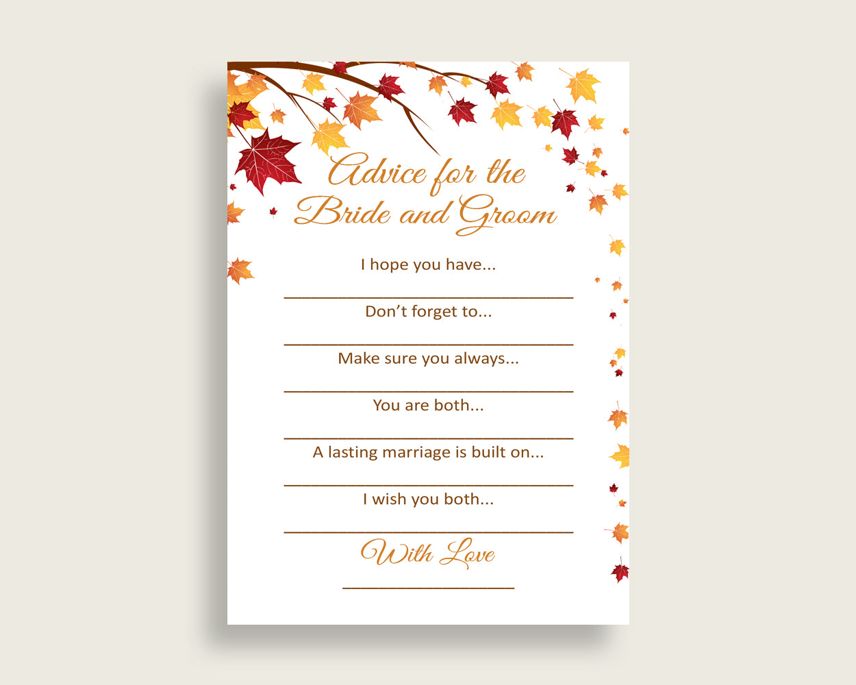 Advice Bridal Shower Advice Fall Bridal Shower Advice Bridal Shower Autumn Advice Brown Yellow party organising digital download party YCZ2S