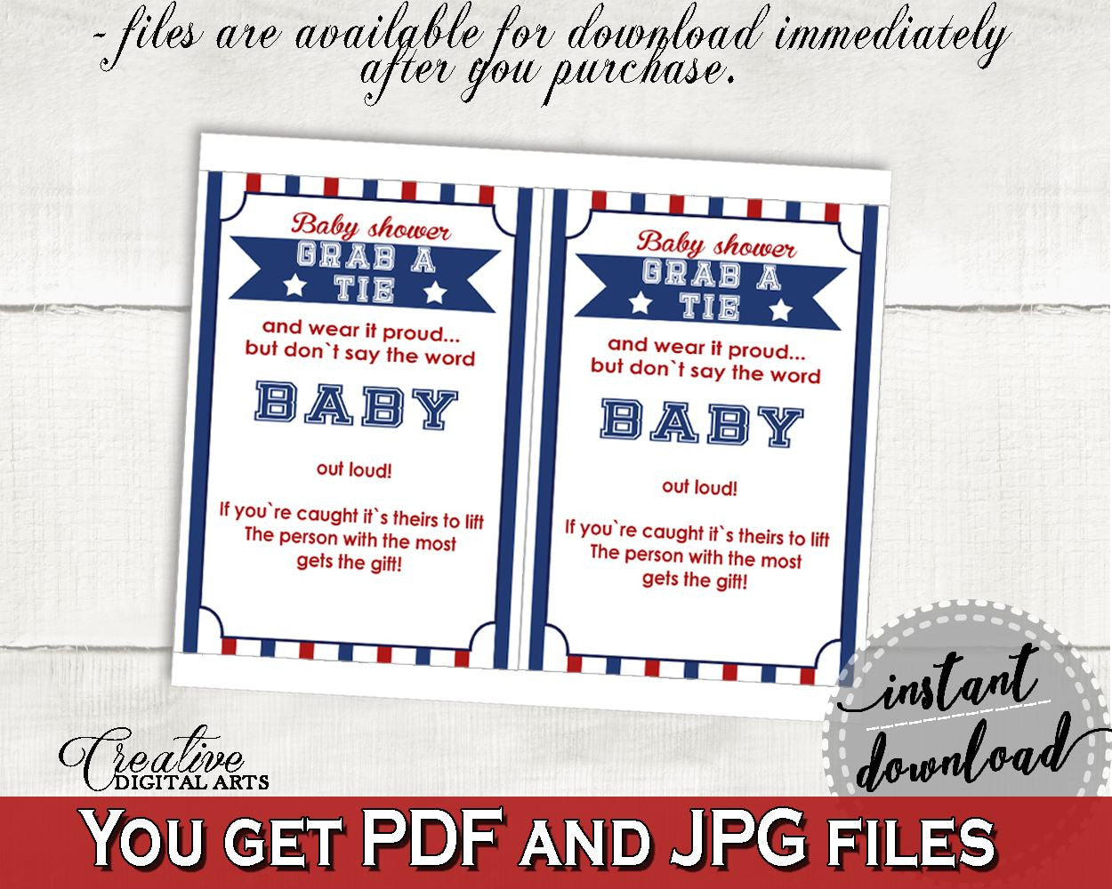 Grab A Tie Baby Shower Grab A Tie Baseball Baby Shower Grab A Tie Baby Shower Baseball Grab A Tie Blue Red shower celebration - YKN4H - Digital Product