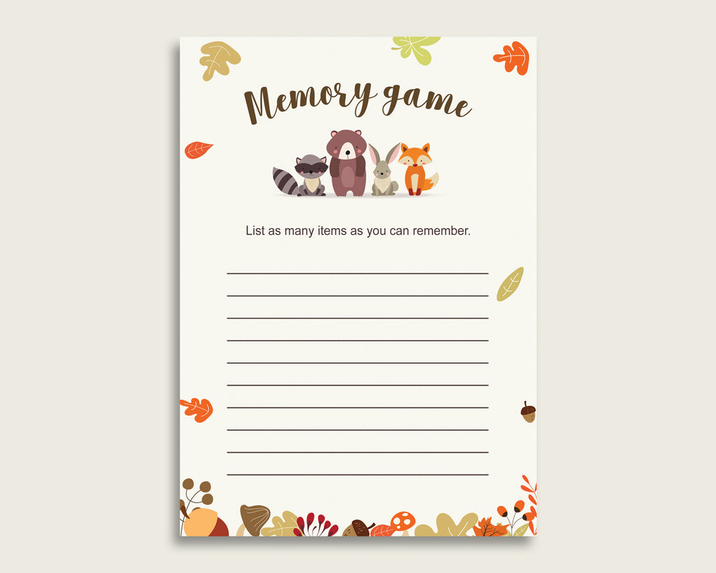 Woodland Baby Shower Memory Game, Brown Beige Memory Guessing Game Printable, Baby Shower Gender Neutral, Instant Download, Popular w0001