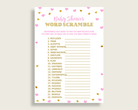 Word Scramble Baby Shower Word Scramble Hearts Baby Shower Word Scramble Baby Shower Hearts Word Scramble Pink Gold printables bsh01