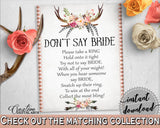 Antlers Flowers Bohemian Bridal Shower Don't Say Bride in Gray and Pink, please take a ring, deer horns, printables, prints, pdf jpg - MVR4R - Digital Product