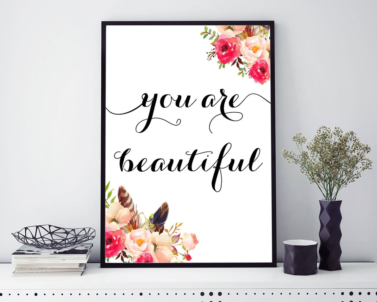 Wall Art You Are Beautiful Digital Print You Are Beautiful Poster Art You Are Beautiful Wall Art Print You Are Beautiful Typography Art You - Digital Download