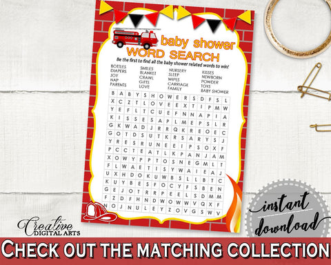 Word Search Baby Shower Word Search Fireman Baby Shower Word Search Red Yellow Baby Shower Fireman Word Search - LUWX6 - Digital Product