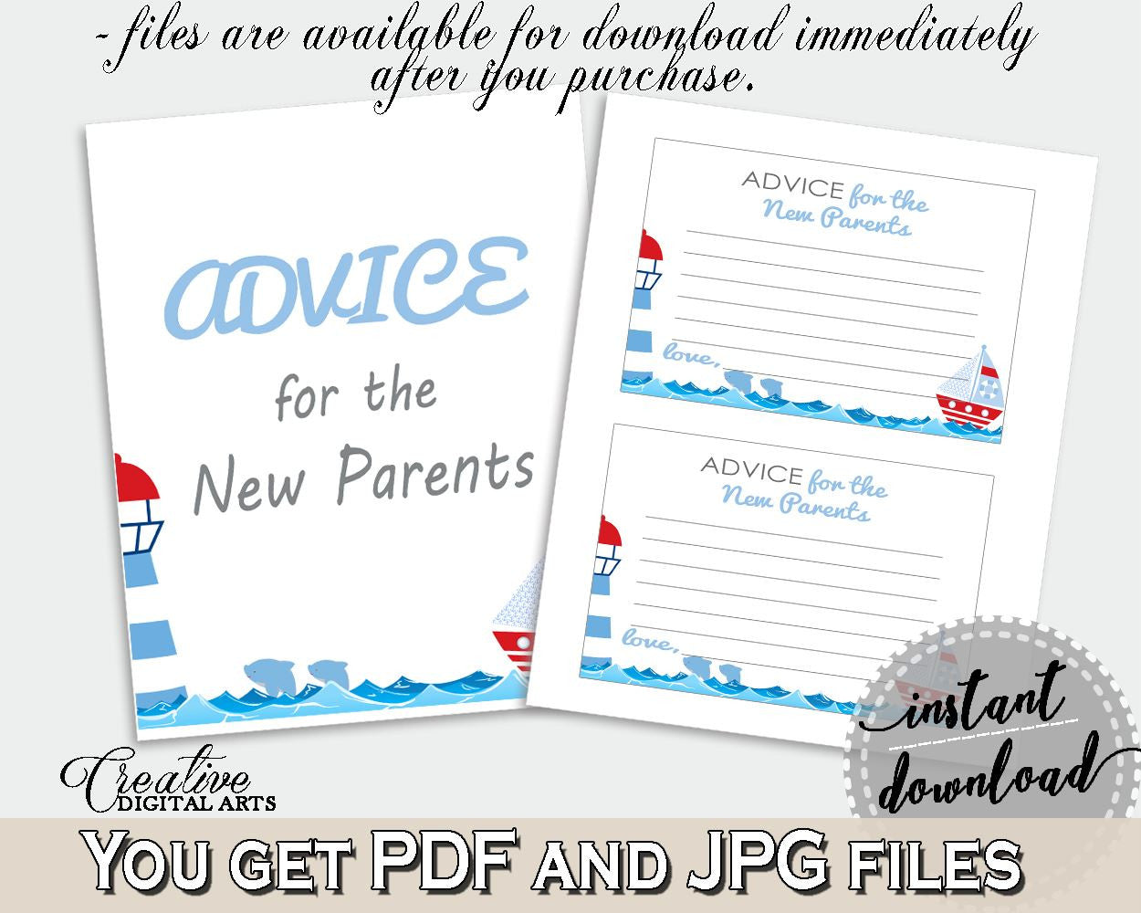 Advice Cards Baby Shower Advice Cards Nautical Baby Shower Advice Cards Baby Shower Nautical Advice Cards Blue Red party décor DHTQT - Digital Product