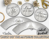 Cupcake Toppers And Wrappers in Silver Wedding Dress Bridal Shower Silver And White Theme, cupcake cover, party theme, party decor - C0CS5 - Digital Product