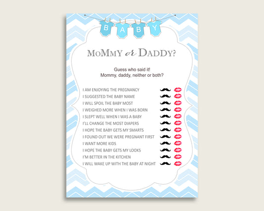 Blue White Mommy Or Daddy Baby Shower Boy Game Printable, Chevron Guess Who Said It, He Said She Said, Instant Download, Popular, cbl01