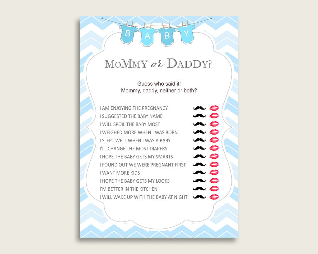 Blue White Mommy Or Daddy Baby Shower Boy Game Printable, Chevron Guess Who Said It, He Said She Said, Instant Download, Popular, cbl01