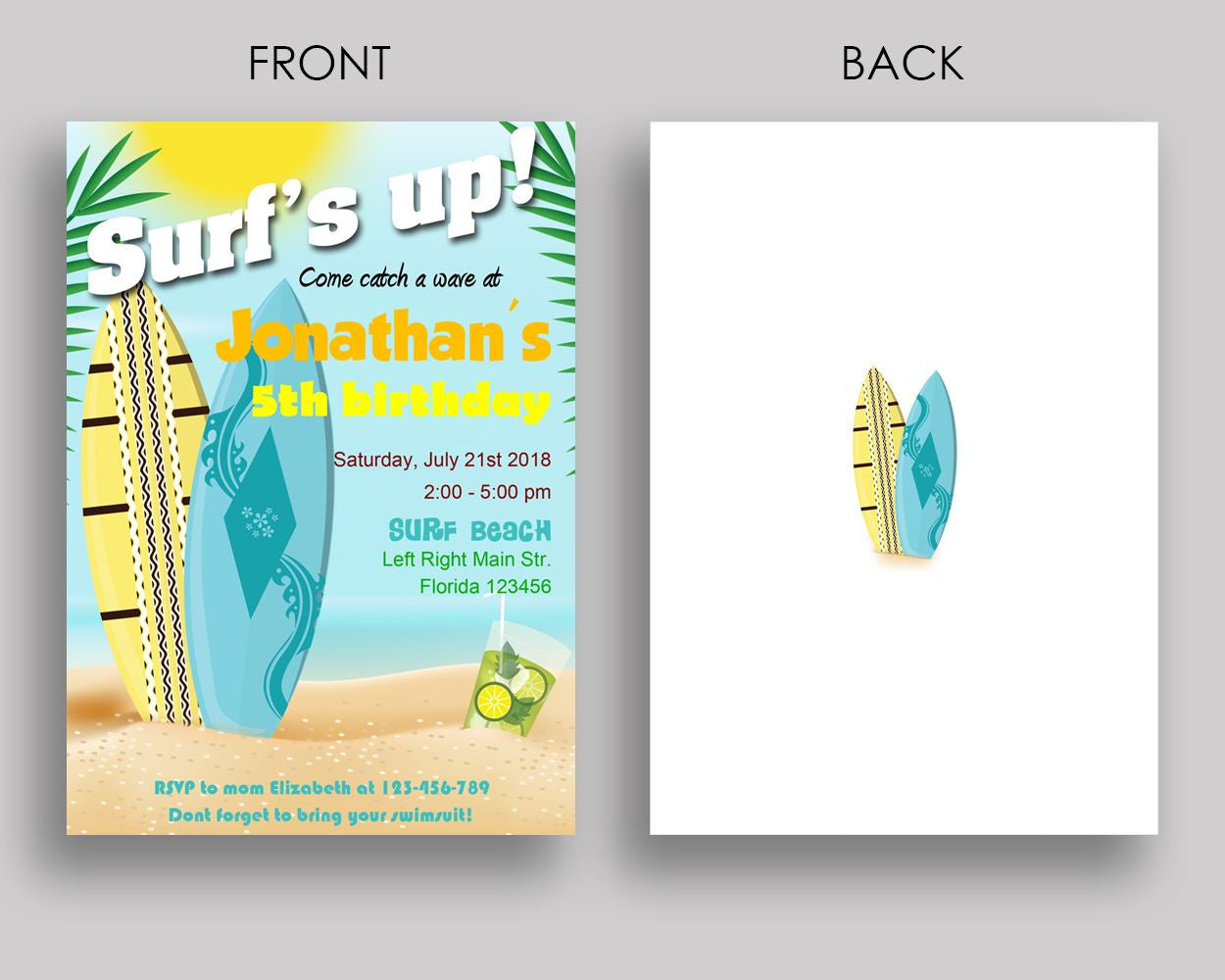 Surf Birthday Invitation Surf Birthday Party Invitation Surf Birthday Party Surf Invitation Boy Girl surfing waves, beach, surfboard 7CDBP - Digital Product