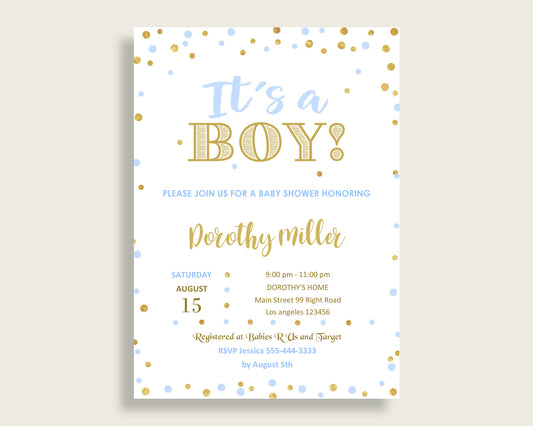 Invitation Baby Shower Invitation Confetti Baby Shower Invitation Blue Gold Baby Shower Confetti Invitation party ideas party décor cb001