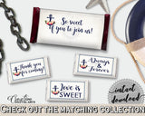 Nautical Anchor Flowers Bridal Shower Hershey Mini And Standard Wrappers in Navy Blue, hershey's bars, relationship, printable files - 87BSZ - Digital Product