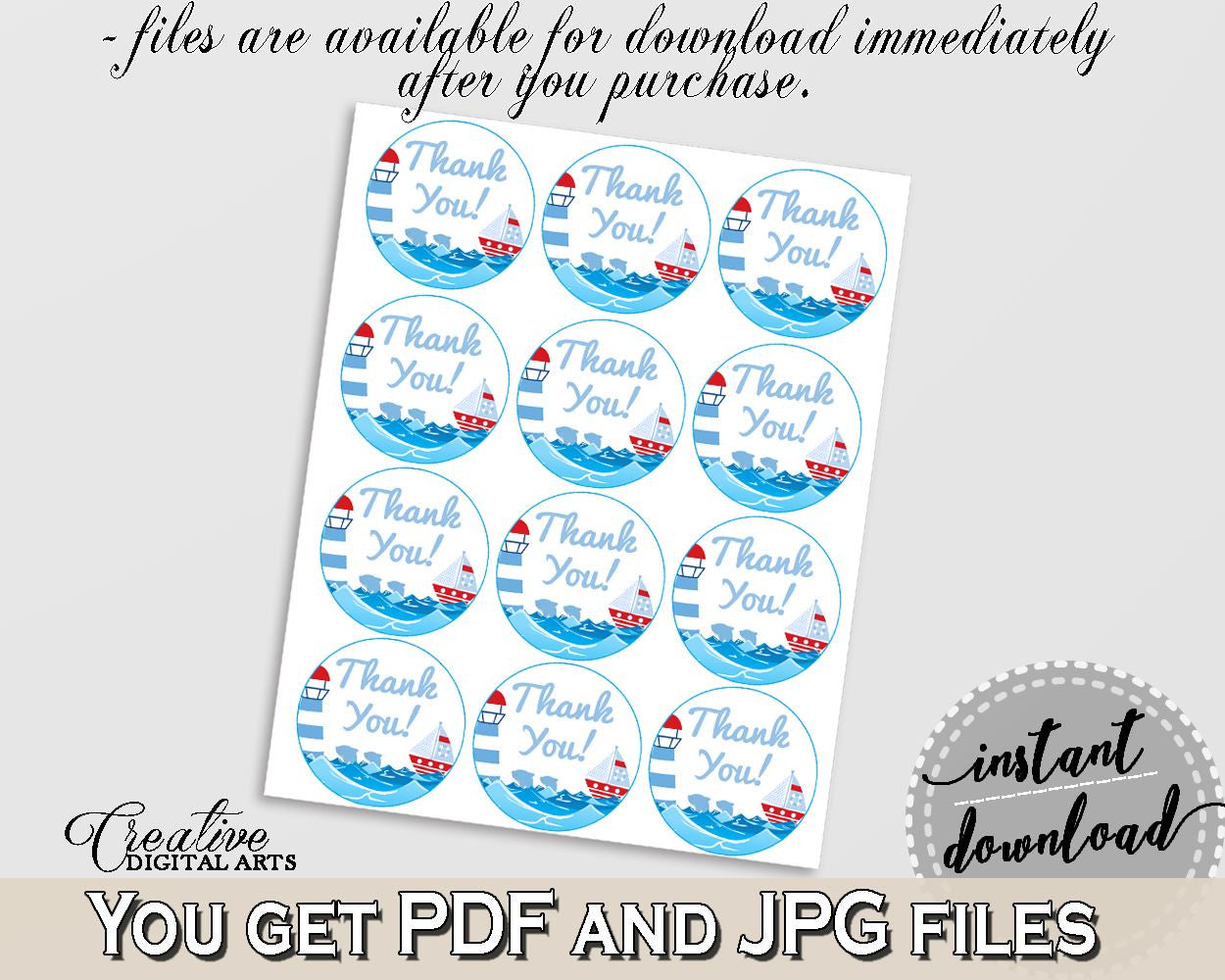 Round Tags Baby Shower Round Tags Nautical Baby Shower Round Tags Baby Shower Nautical Round Tags Blue Red prints, digital print - DHTQT - Digital Product