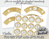 Gold And Yellow Glittering Gold Bridal Shower Theme: Cupcake Toppers And Wrappers - bridal decoration, party planning, party stuff - JTD7P - Digital Product