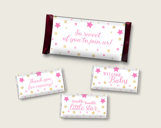 Twinkle Star Hershey Candy Bar Wrapper Printable, Pink Gold Chocolate Bar Wrappers, Girl Shower Candy Labels, Instant Download, bsg01