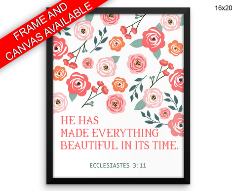 Ecclesiastes Print, Beautiful Wall Art with Frame and Canvas options available Scripture Decor