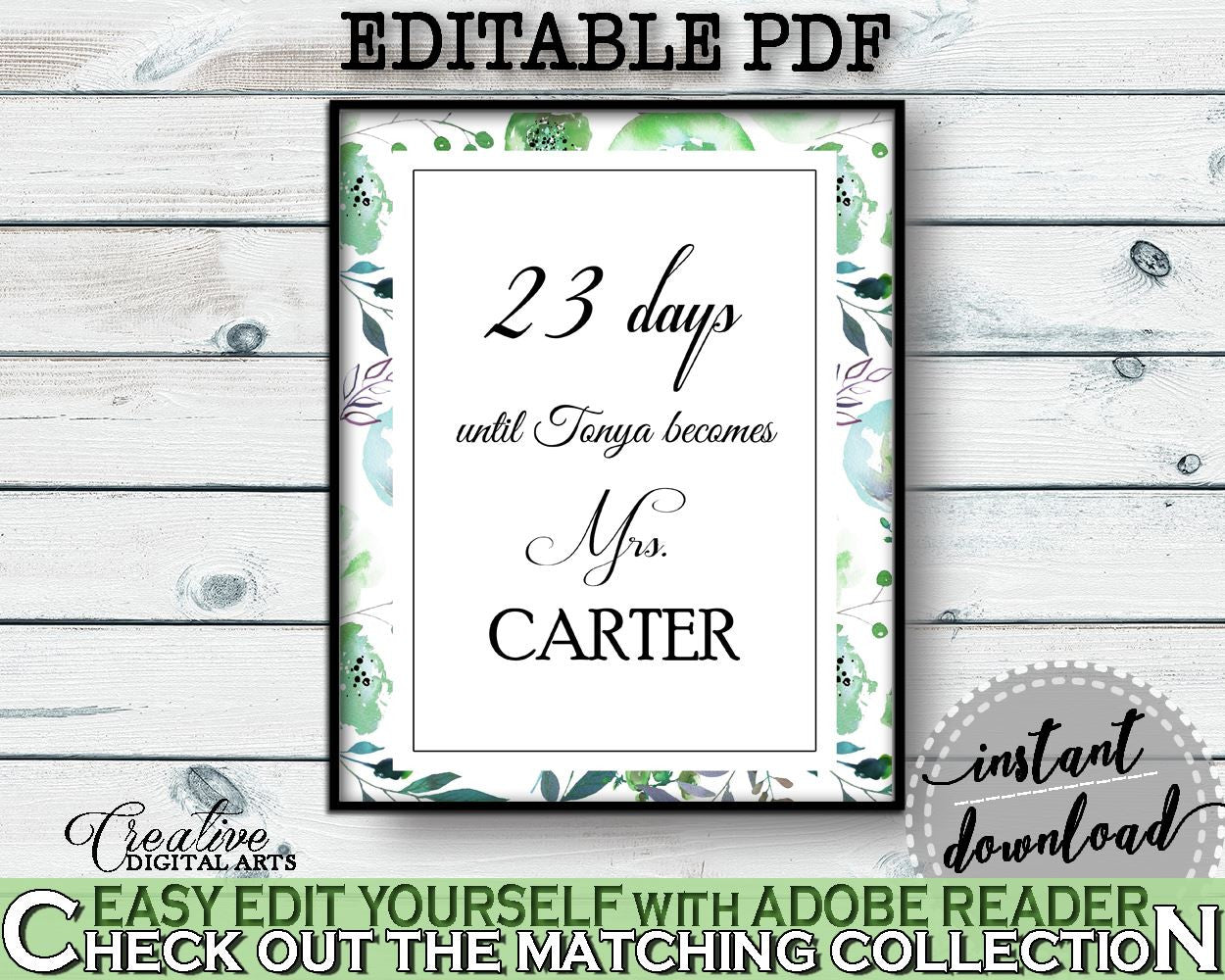 Days Until Becomes Bridal Shower Days Until Becomes Botanic Watercolor Bridal Shower Days Until Becomes Bridal Shower Botanic 1LIZN - Digital Product