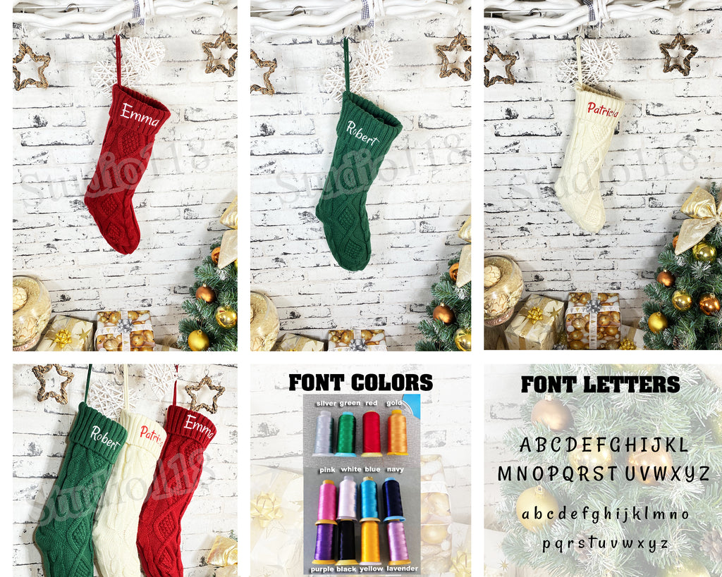 Knitted Holiday Stockings, Personalized Stockings, Embroidered Stocking, Christmas Stockings, Christmas Gift, Custom Stocking, Cable Knitted