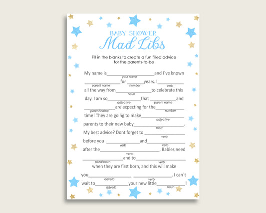 Blue Gold Mad Libs Baby Shower Boy Game Printable, Stars Mad Libs Fun Activity, DIY digital file, Moon Glitter Stars Most Popular bsr01