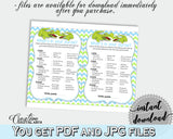 WHAT'S IN YOUR PURSE baby shower game with green alligator and blue color theme, instant download - ap002