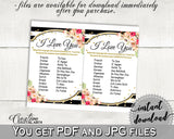 I Love You Game in Flower Bouquet Black Stripes Bridal Shower Black And Gold Theme, multilingual love, paper supplies, party decor - QMK20 - Digital Product
