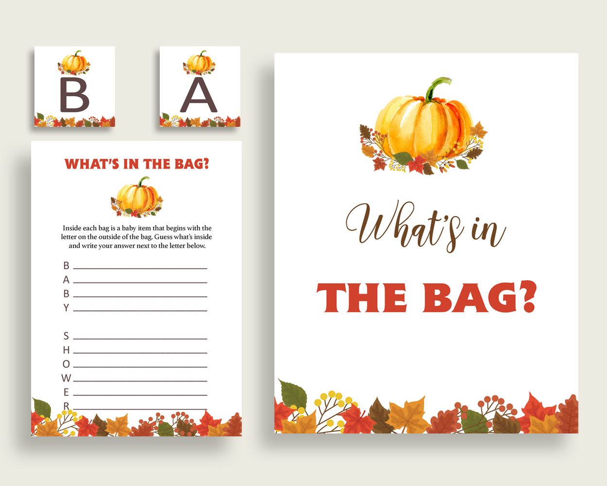 What's In The Bag Baby Shower What's In The Bag Fall Baby Shower What's In The Bag Baby Shower Pumpkin What's In The Bag Orange Brown BPK3D - Digital Product