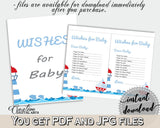 Wishes Baby Shower Wishes Nautical Baby Shower Wishes Baby Shower Nautical Wishes Blue Red prints, digital print, pdf jpg, printable DHTQT - Digital Product