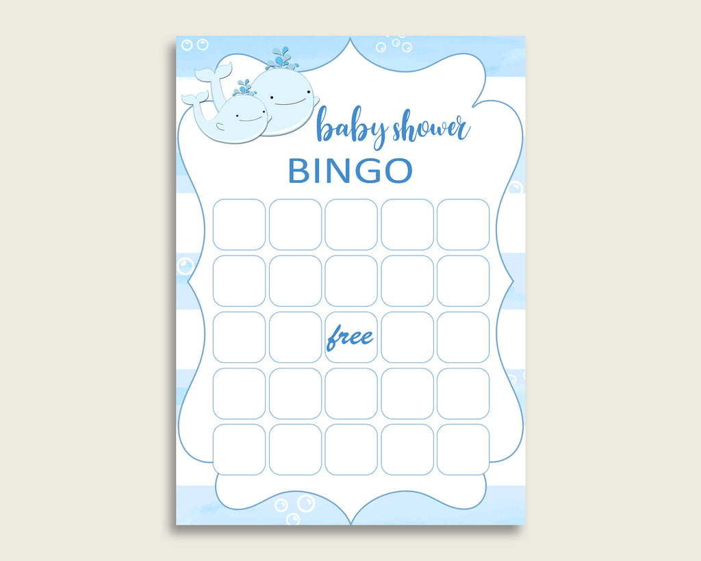 Blue White Baby Shower Bingo Blank Game Printable, Whale Baby Shower Boy Bingo Blank Cards, Bingo Gift Opening Game, Nautical Sea wbl01