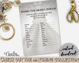Finish The Bride's Phrase Game in Silver Wedding Dress Bridal Shower Silver And White Theme, complete the phrase, party planning - C0CS5 - Digital Product