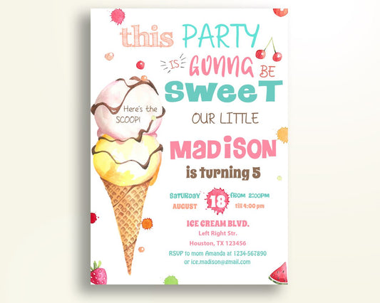 Ice Cream Birthday Invitation Ice Cream Birthday Party Invitation Ice Cream Birthday Party Ice Cream Invitation Girl scoop printable JQMP2 - Digital Product