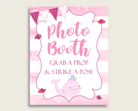 Pink Whale Photobooth Sign Printable, Girl Baby Shower Pink White Photo Booth, Pink Whale Selfie Station Sign, 8x10 16x20, Instant wbl02