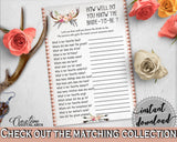 Antlers Flowers Bohemian Bridal Shower How Well Do You Know The Bride To Be in Gray and Pink, quiz game, blush pink, paper supplies - MVR4R - Digital Product