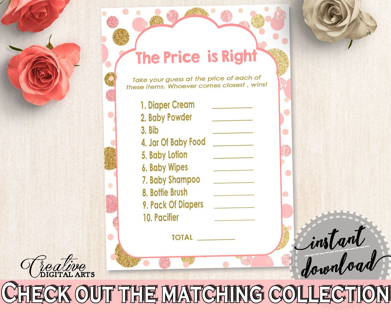 Pink Gold Price Is Right, Baby Shower Price Is Right, Dots Baby Shower Price Is Right, Baby Shower Dots Price Is Right - RUK83 - Digital Product