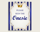 Blue Gold Please Sign The Onesie Sign and Design A Onesie Sign Printables, Royal Prince Boy Baby Shower Decor, Instant Download, rp001