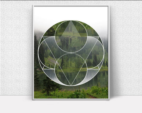 Wall Decor Shapes Printable Forest Prints Shapes Sign Forest Geometric Art Forest Geometric Print Shapes Printable Art Shapes lake - Digital Download