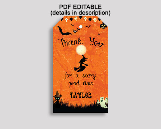 Halloween Gift Tags, Orange Black Birthday Party Thank You Tags, Halloween Printable Tags, Halloween Favor Tags Boy Girl, GPF0F