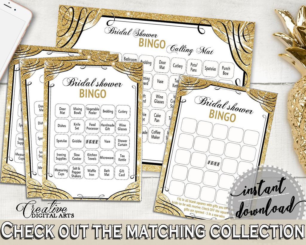 Bingo 60 Cards in Glittering Gold Bridal Shower Gold And Yellow Theme, festivity, gold shine, shower activity, party theme, prints - JTD7P - Digital Product