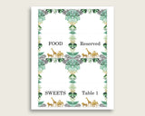 Jungle Folded Food Tent Cards Printable, Gold Green Editable Pdf Buffet Labels, Gender Neutral Baby Shower Food Place Cards, Instant EJRED