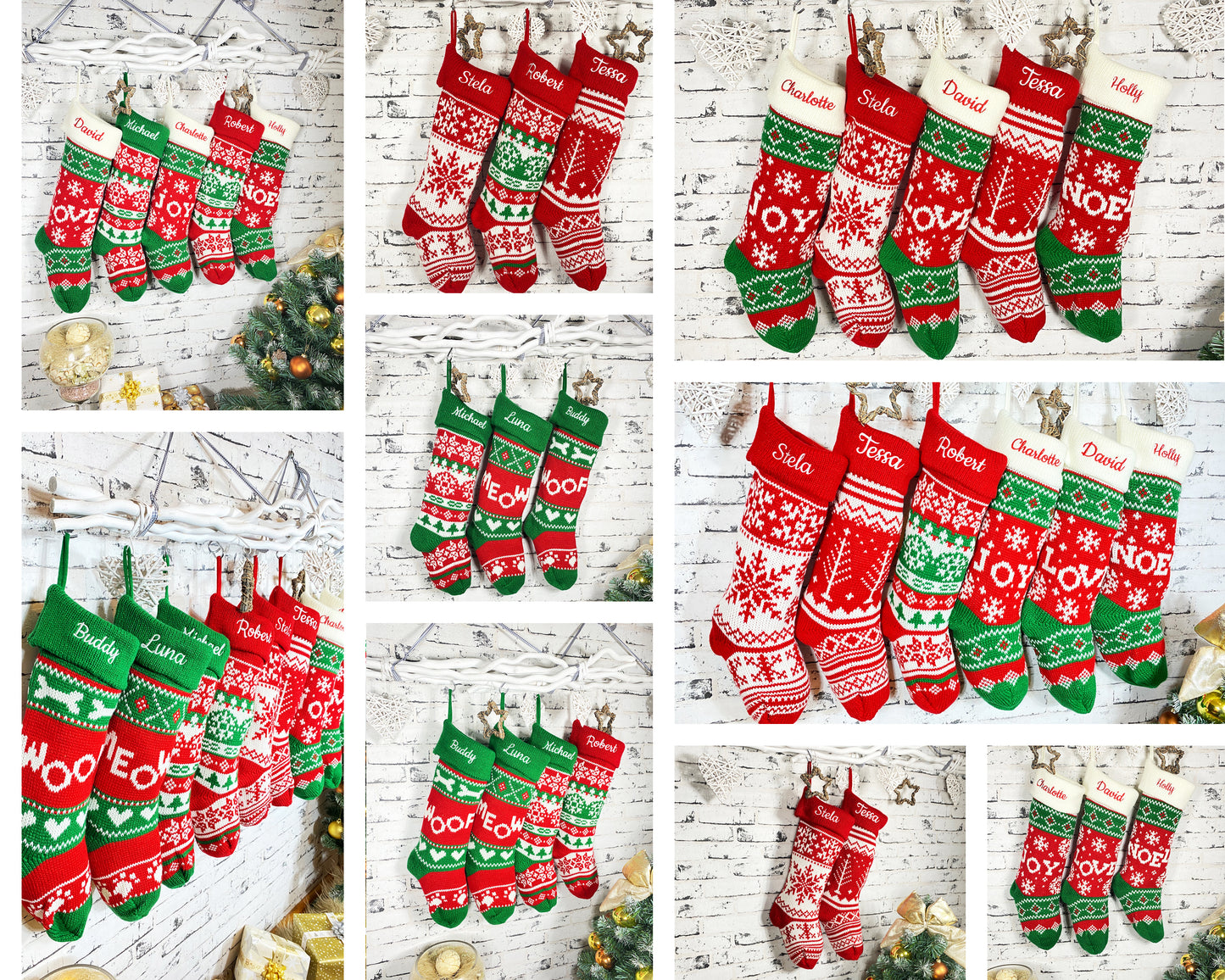 Knitted Christmas Stockings, Personalized Stockings, Embroidered Christmas Stocking, Family Stockings, Holiday Stocking Gift 2022, Handmade